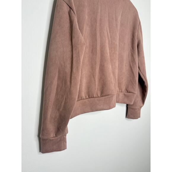 Tahari Faux Suede Half Zip Sweatshirt Size Medium Mauve Pullover - Picture 7 of 8
